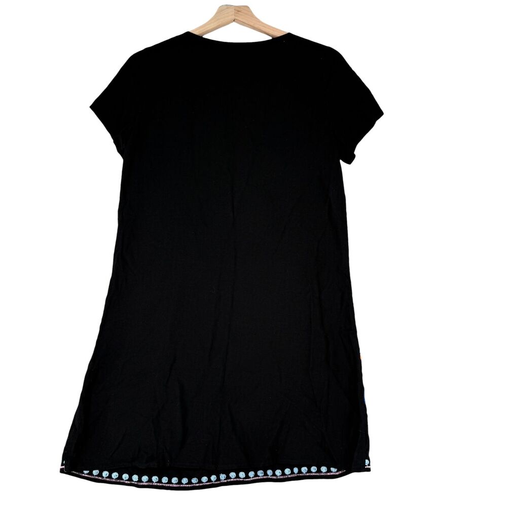 Skies Are Blue Dress Women Small Black Embroidered Boho Lace Up Tassel Shift EUC - Picture 8 of 9